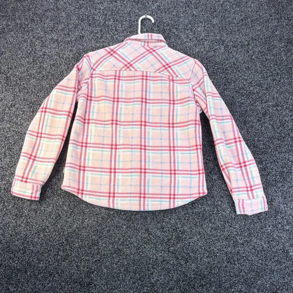 Eddie Bauer Kids Plaid Fleece Lined Shirt Jacket Button Pockets Pink 14